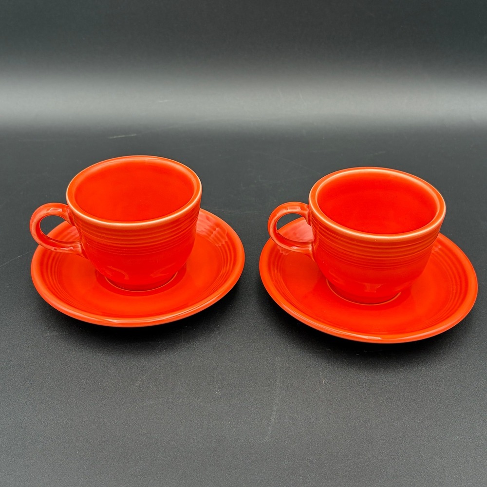 Fiesta Poppy Orange Cup and Saucer Set of 2 Homer Laughlin Ceramic‎ Dinnerware